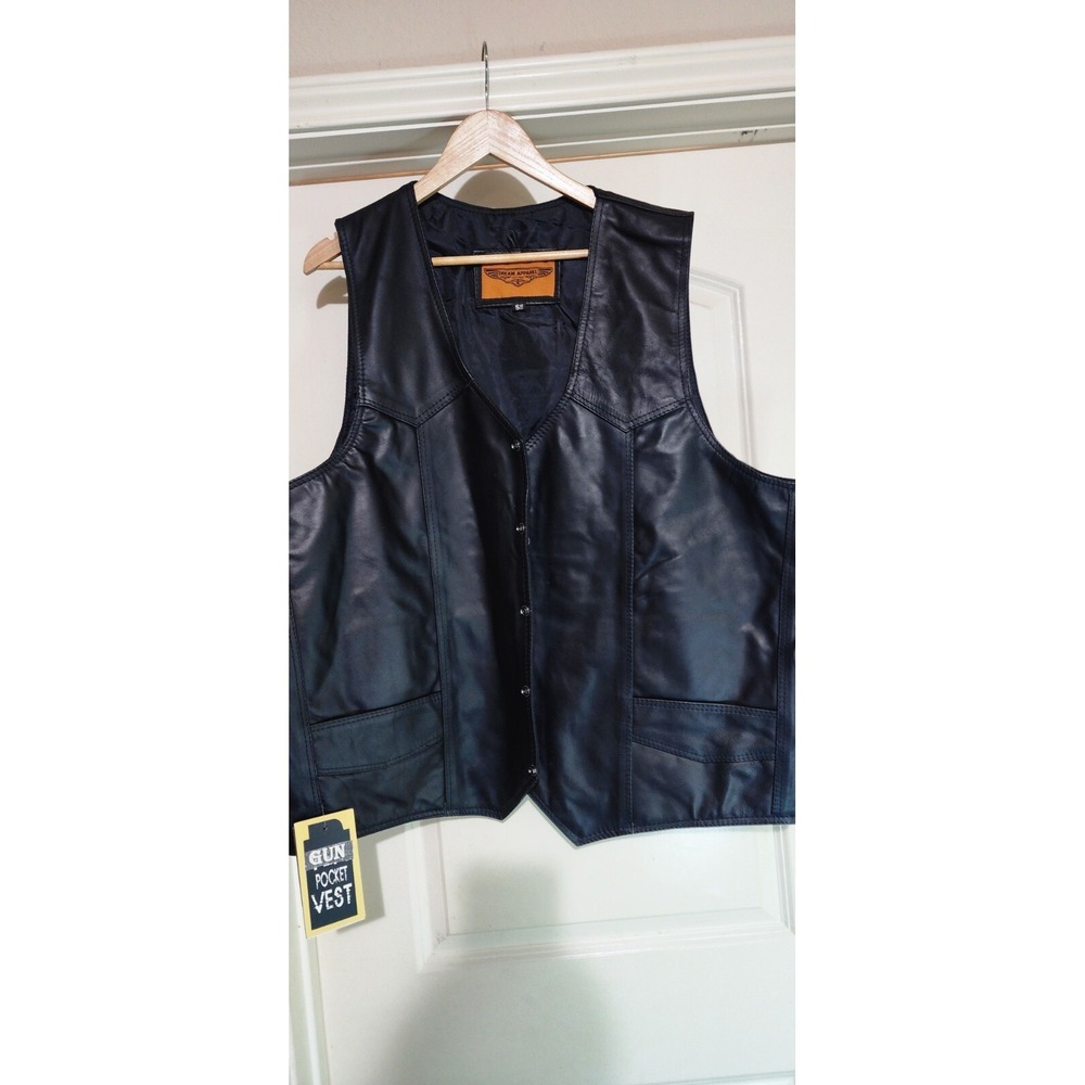 Gargoyle Bells Gun Pocket‎ Vest Leather Biker Concealed Carry  Men's  NWT 58
